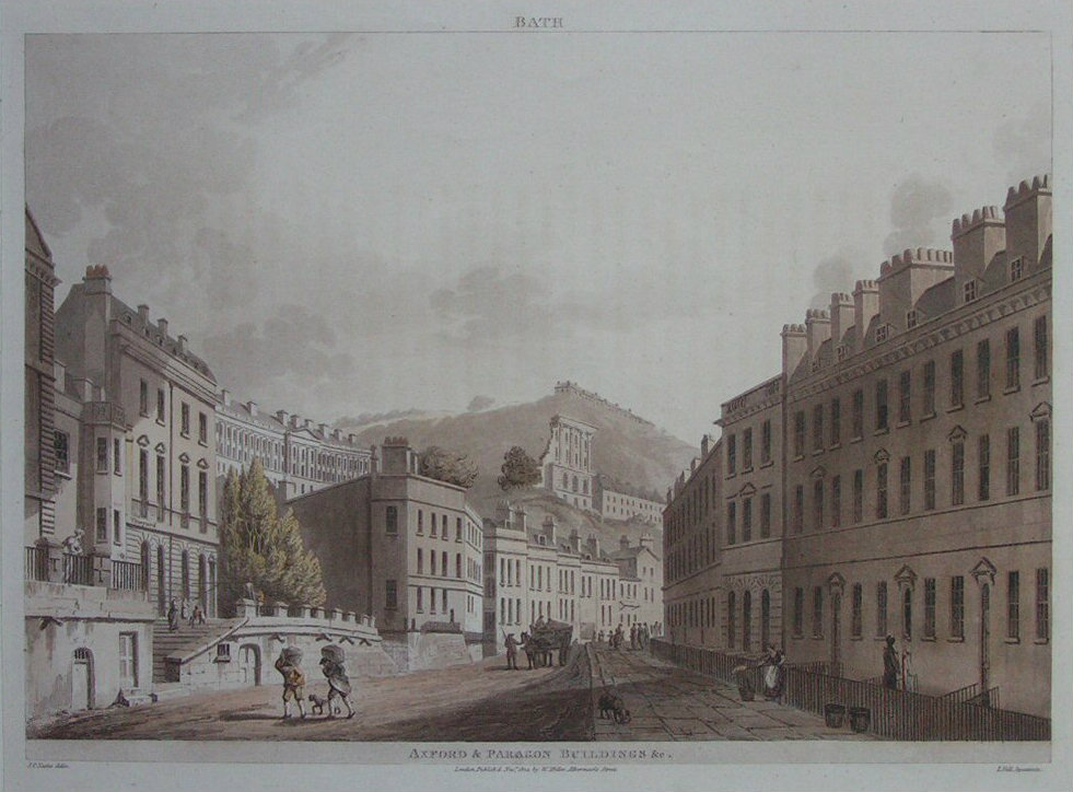 Aquatint - Bath. Axford & Paragon Buildings &c - Hill